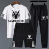 Front view of men's Markhor printed jersey tracksuit set Pack of 3 Markhor printed tracksuits for men Detailed Markhor print on men's jersey tracksuit Men's jersey tracksuit set in action - workout and casual wear Comfortable and stylish men's tracksuit with Markhor print